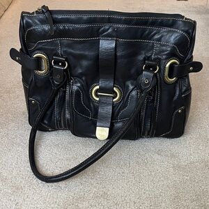Elegant Black Leather Michael Rome Handbag